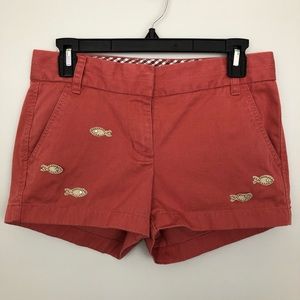 J. Crew Coral Rhinestone Fish Cotton Chino Shorts